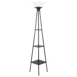 Preenex Floor Lamp with 3-Layer Etagere Home Office Storage Light Decor Furniture Charcoal Finish Alabaster White Glass Shade with 9W LED Bulb &Metal Base