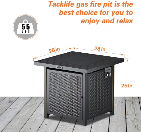 TACKLIFE Outdoor Heating, Propane Fire Pit Table, 28in 50,000 BTU - GFP01