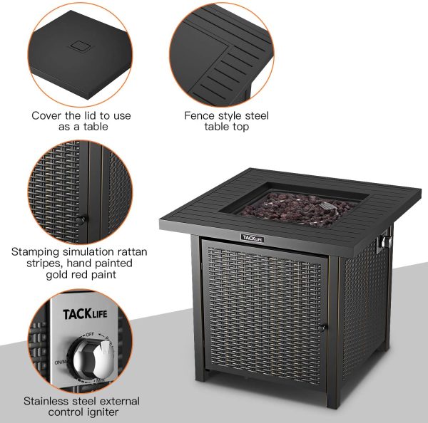 TACKLIFE Outdoor Heating, Propane Fire Pit Table, 28in 50,000 BTU - GFP01