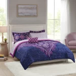 Mainstays Purple Medallion 8 Piece Bed in a Bag Comforter Set With Sheets, Queen