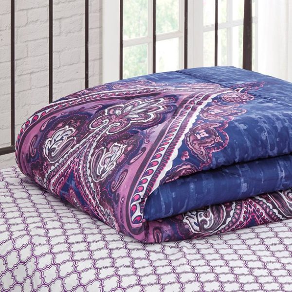 Mainstays Purple Medallion 8 Piece Bed in a Bag Comforter Set With Sheets, Queen