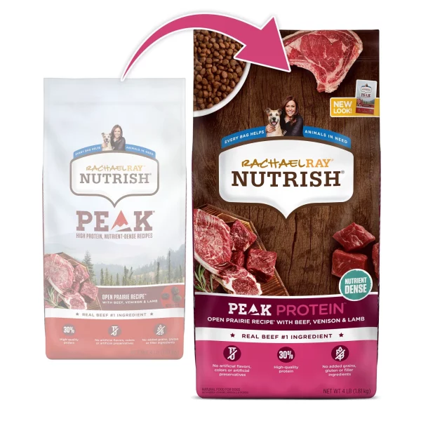Rachael Ray Nutrish PEAK Protein Open Prairie Recipe With Beef, Venison & Lamb, Dry Dog Food, 4 lb. Bag