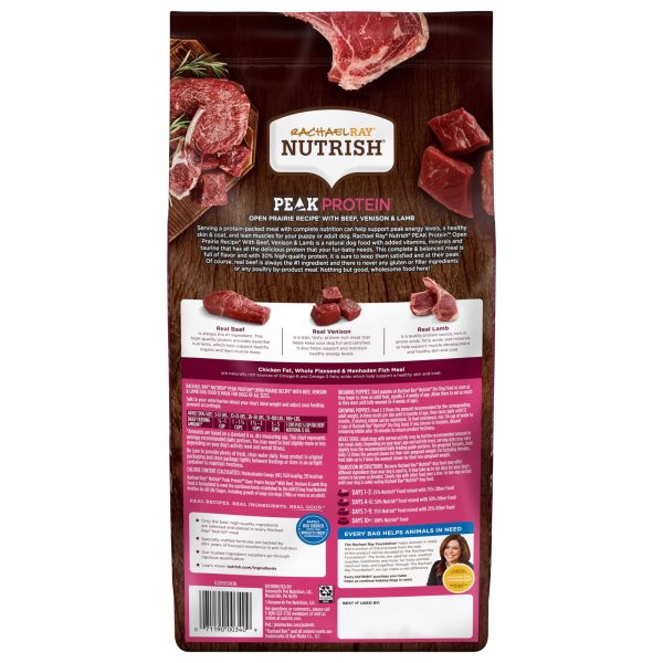 Rachael Ray Nutrish PEAK Protein Open Prairie Recipe With Beef, Venison & Lamb, Dry Dog Food, 4 lb. Bag