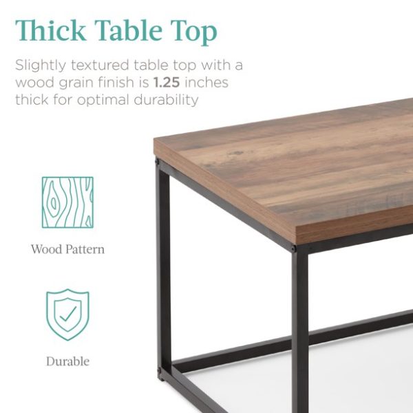 Best Choice Products 44in Rustic Modern Industrial Style Rectangular Wood Grain Top Coffee Table w/ 1.25in Top - Brown