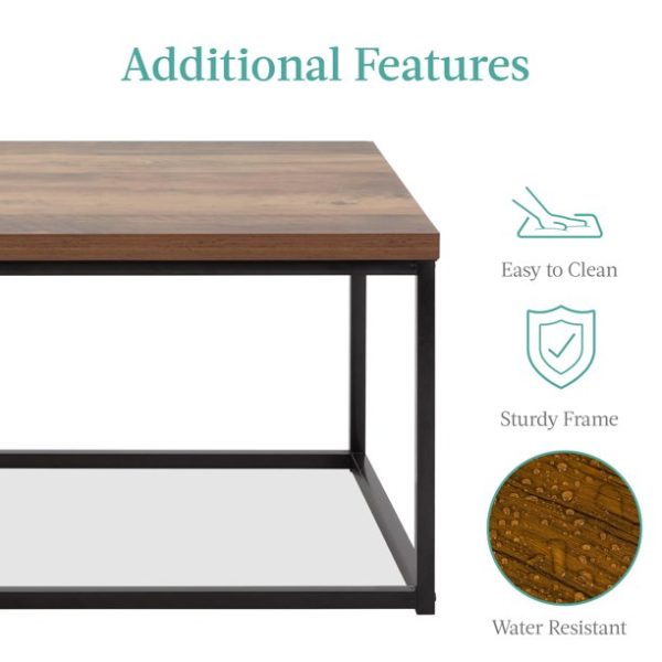 Best Choice Products 44in Rustic Modern Industrial Style Rectangular Wood Grain Top Coffee Table w/ 1.25in Top - Brown
