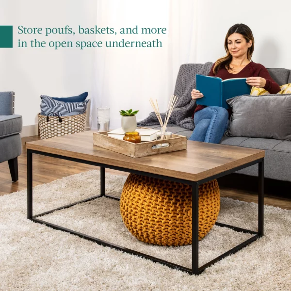 Best Choice Products 44in Rustic Modern Industrial Style Rectangular Wood Grain Top Coffee Table w/ 1.25in Top - Brown