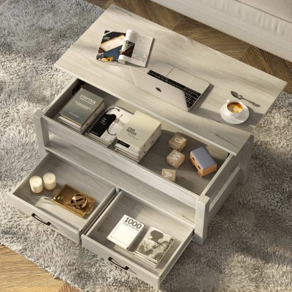 Rolanstar Coffee Table Lift Top with Drawers for Living Room,Gray