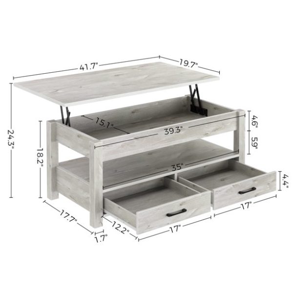 Rolanstar Coffee Table Lift Top with Drawers for Living Room,Gray
