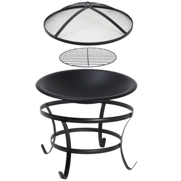 Segawe 22" Round Wood Painted Finish Metal and Pine Fire Pit