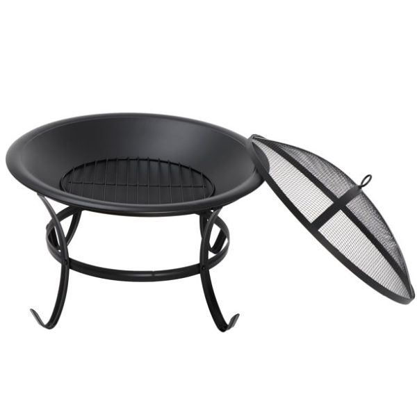 Segawe 22" Round Wood Painted Finish Metal and Pine Fire Pit