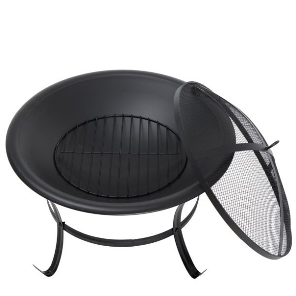 Segawe 22" Round Wood Painted Finish Metal and Pine Fire Pit