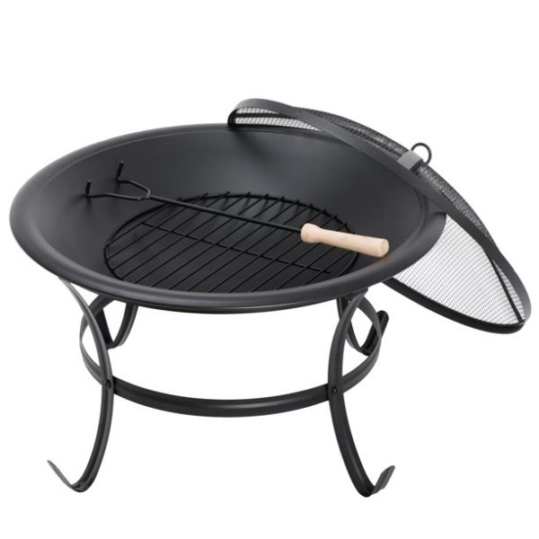 Segawe 22" Round Wood Painted Finish Metal and Pine Fire Pit