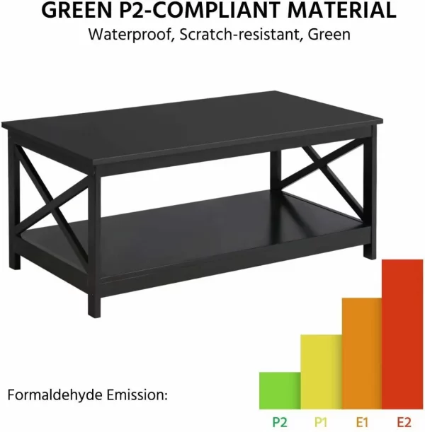 SKONYON Coffee Table Living Room Furniture Table with Storage Shelf, Black