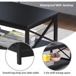 SKONYON Coffee Table Living Room Furniture Table with Storage Shelf, Black