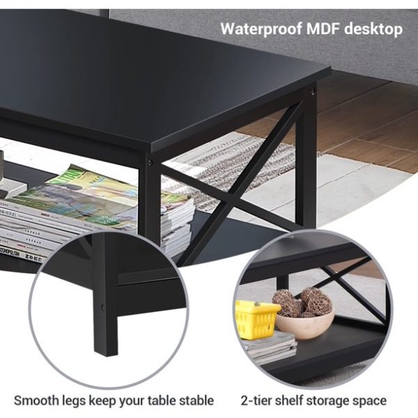 SKONYON Coffee Table Living Room Furniture Table with Storage Shelf, Black