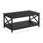 SKONYON Coffee Table Living Room Furniture Table with Storage Shelf, Black