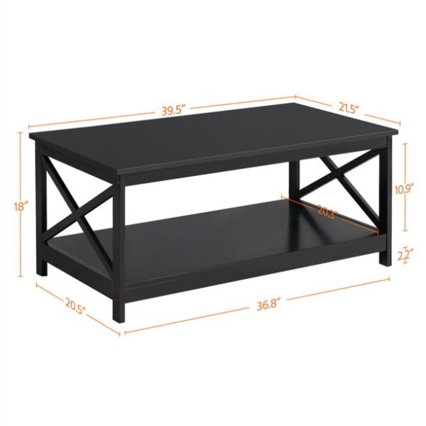 SKONYON Coffee Table Living Room Furniture Table with Storage Shelf, Black