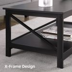 SKONYON Coffee Table Living Room Furniture Table with Storage Shelf, Black