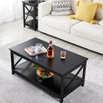 SKONYON Coffee Table Living Room Furniture Table with Storage Shelf, Black