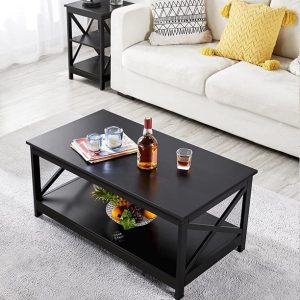SKONYON Coffee Table Living Room Furniture Table with Storage Shelf, Black img2