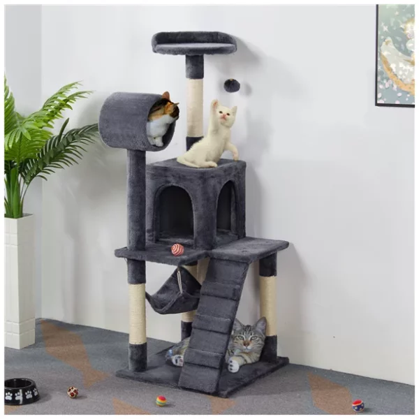 SMILE MART 51" Cat Tree with Hammock and Scratching Post Tower, Dark Gray