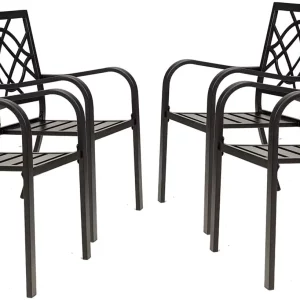 SOLAURA Outdoor Patio Stackable Wrought Iron Dining Chairs Set of 4- Black