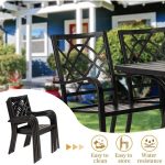 SOLAURA Outdoor Patio Stackable Wrought Iron Dining Chairs Set of 4- Black