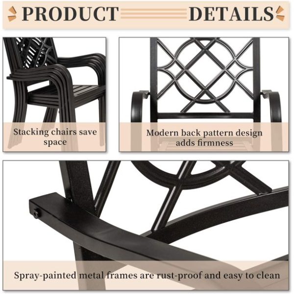 SOLAURA Outdoor Patio Stackable Wrought Iron Dining Chairs Set of 4- Black