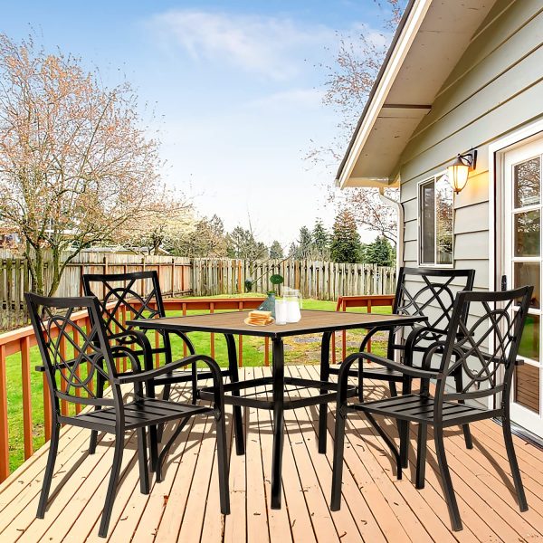 SOLAURA Outdoor Patio Stackable Wrought Iron Dining Chairs Set of 4- Black