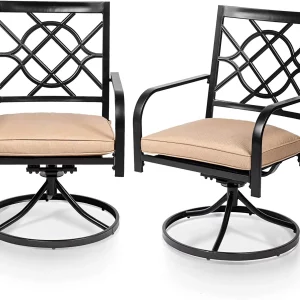 SUNCROWN Patio Metal Swivel Rocker Chairs Outdoor Dining Chairs with Cushions (Set of 2 )