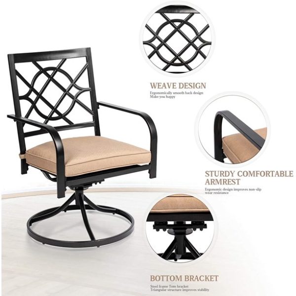 SUNCROWN Patio Metal Swivel Rocker Chairs Outdoor Dining Chairs with Cushions (Set of 2 )