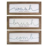 Set of 3 White and Brown Wash, Brush, Comb Bath Art 14.25"
