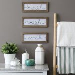 Set of 3 White and Brown Wash, Brush, Comb Bath Art 14.25"