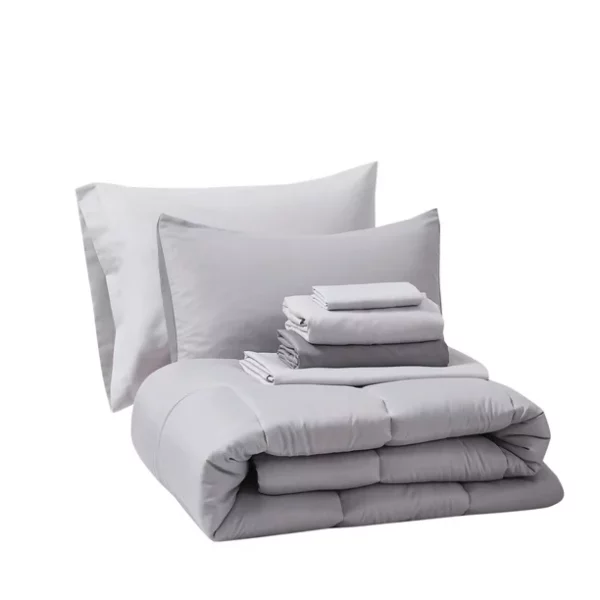 Mainstays Silver 8 Piece Bed in a Bag Comforter Set With Sheets, Queen