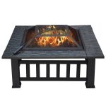 Outdoor 32'' Square Metal Fire Pit with Cover and Poker, Black