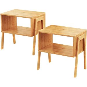 Myfurnideal 2-Pack Stackable End Tables Bamboo Nightstand with Storage Bedside Tables for Bedroom, Livingroom