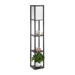 Stand Floor Lamp with Storage Shelf & Fabric Shade, 9.50W LED Bulb Black