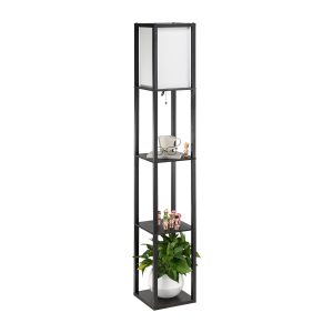 Stand Floor Lamp with Storage Shelf & Fabric Shade, 9.50W LED Bulb Black