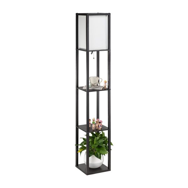 Stand Floor Lamp with Storage Shelf & Fabric Shade, 9.50W LED Bulb Black