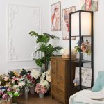 Stand Floor Lamp with Storage Shelf & Fabric Shade, 9.50W LED Bulb Black