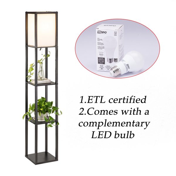 Stand Floor Lamp with Storage Shelf & Fabric Shade, 9.50W LED Bulb Black