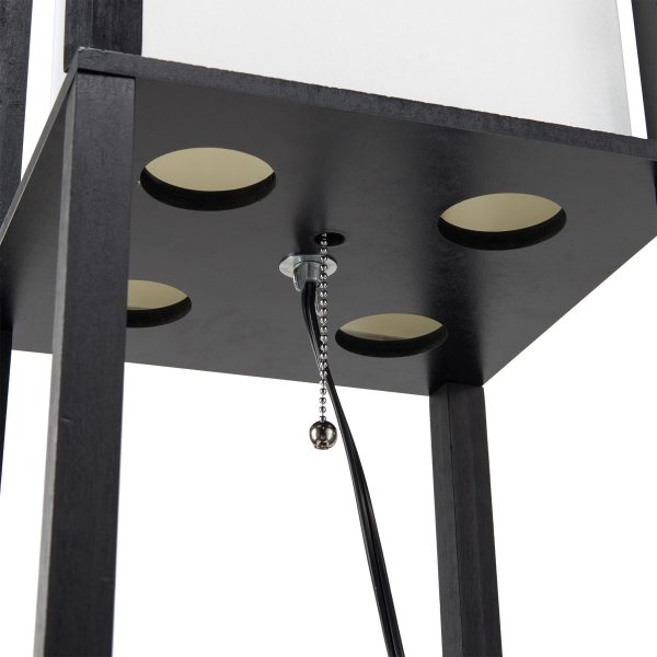 Stand Floor Lamp with Storage Shelf & Fabric Shade, 9.50W LED Bulb Black