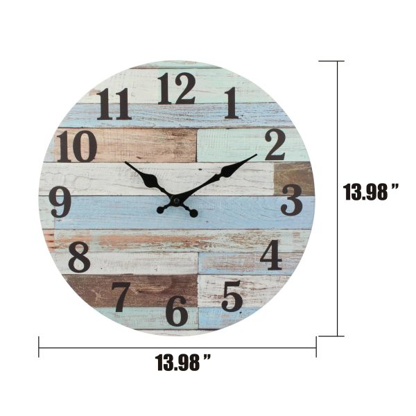Stonebriar 14" Blue Analog Round Coastal Battery Operated Wall Clock