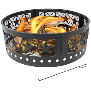 Sunnydaze Outdoor Heavy-Duty Steel Portable Large Round Four Star Cut Out Fire Pit Ring - 36" - Black