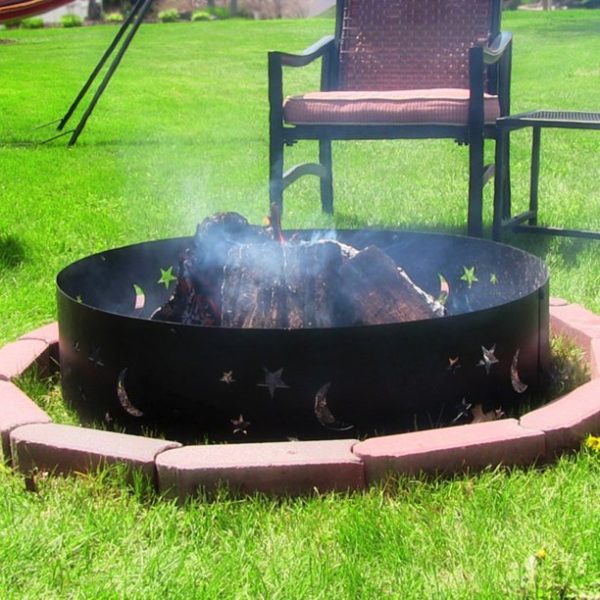 Sunnydaze Outdoor Heavy-Duty Steel Portable Fire Pit Ring with Die-Cut Stars and Moons - 36" - Black