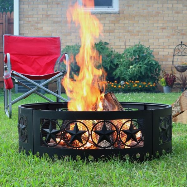 Sunnydaze Outdoor Heavy-Duty Steel Portable Large Round Four Star Cut Out Fire Pit Ring - 36" - Black