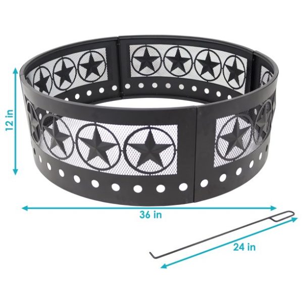 Sunnydaze Outdoor Heavy-Duty Steel Portable Large Round Four Star Cut Out Fire Pit Ring - 36" - Black