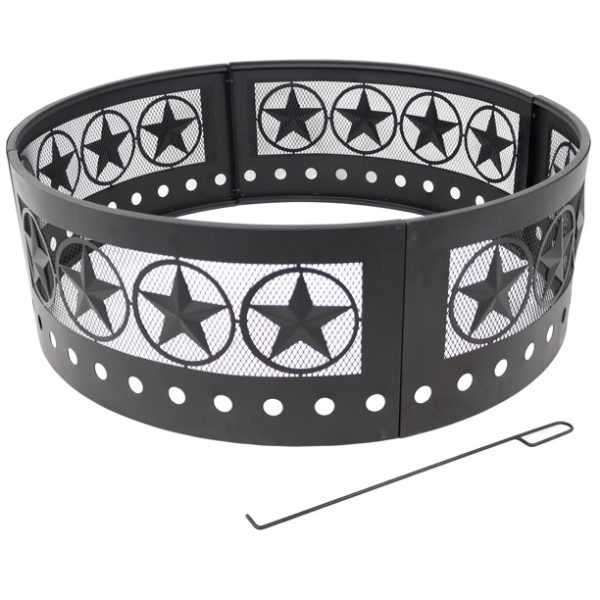 Sunnydaze Outdoor Heavy-Duty Steel Portable Large Round Four Star Cut Out Fire Pit Ring - 36" - Black