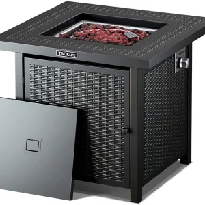 TACKLIFE Outdoor Heating, Fire Pit Table, 28 Inch 50,000 BTU Auto-Ignition Gas Fire Pit Table with Lid - GFP02