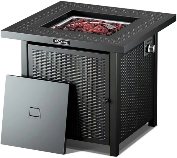 TACKLIFE Outdoor Heating, Fire Pit Table, 28 Inch 50,000 BTU Auto-Ignition Gas Fire Pit Table with Lid - GFP02